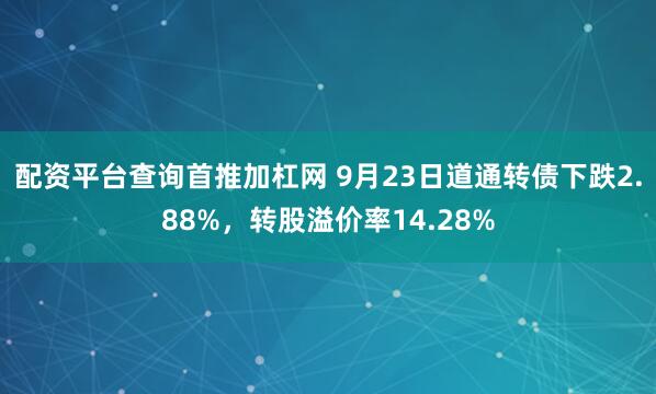 配资平台查询首推加杠网 9月23日道通转债下跌2.88%，转股溢价率14.28%